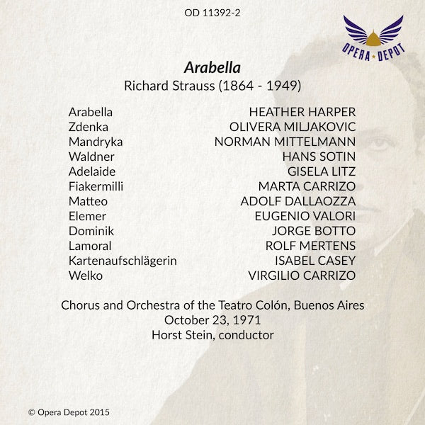 Strauss: Arabella - Harper, Mittelmann, Miljakovic, Sotin, Litz, Dallapozza; Stein. Buenos Aires, 1971