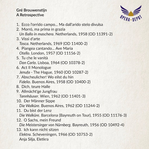 Compilation: Gré Brouwenstijn - Arias and Excerpts from Ballo, Tosca, Otello, Don Carlo, Jenufa, Fidelio, and more