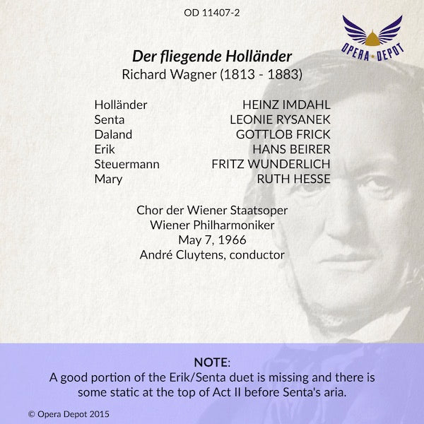 Wagner: Der fliegende Holländer - Imdahl, Rysanek, Frick, Beirer, Wunderlich, Hesse; Cluytens. Wien, 1966