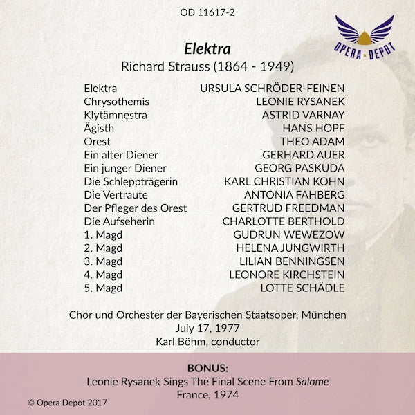 Strauss: Elektra - Schröder-Feinen, Rysanek, Varnay, Hopf, Adam; Böhm. München, 1977
