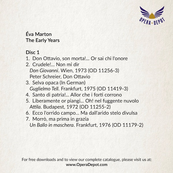 Compilation: Eva Marton - Excerpts from Don Giovanni, Guglielmo Tell, Attila, Ballo, Aida, Tosca, Falstaff, Don Carlo, Frau & Meistersinger