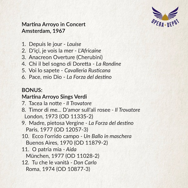 Compilation: Martian Arroyo in Concert. Amsterdam, 1967. BONUS: Martina Arroyo Sings Verdi