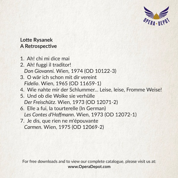 Compilation: Lotte Rysanek - Excerpts from Don Giovanni, Fidelio, Freischütz, Carmen, Forza, Pagliacci, Bohème, Turandot and Butterfly