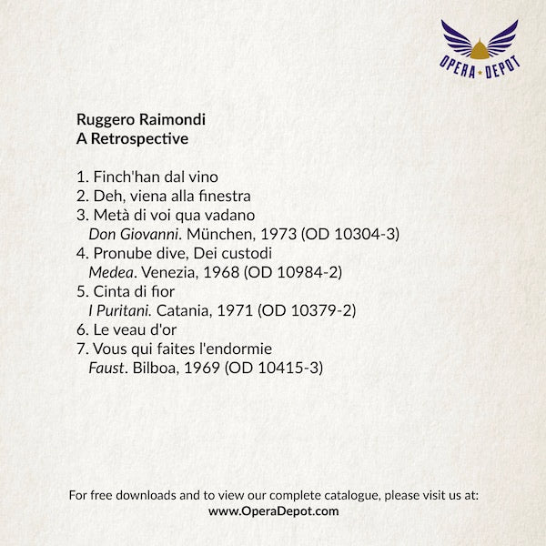 Compilation: Ruggero Raimondi - Excerpts from Don Giovanni, Medea, Puritani, Faust, Ernani, Vespri, Boccanegra and more