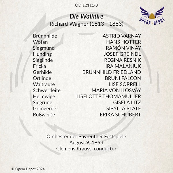 Wagner: Die Walküre - Varnay, Hotter, Resnik, Vinay, Malaniuk, Greindl; C. Krauss. Bayreuth, 1953