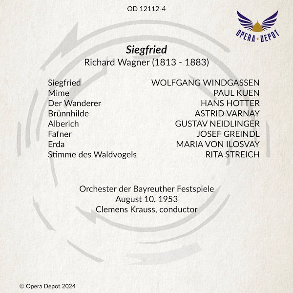 Wagner: Siegfried - Windgassen, Hotter, Varnay, Kuen, Greindl, Neidlinger, Streich; C. Krauss. Bayreuth, 1953