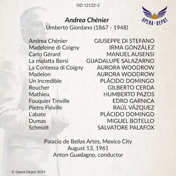 Giordano: Andrea Chénier - Di Stefano, González, Ausensi, Domingo; Guadagno. Mexico City, 1961