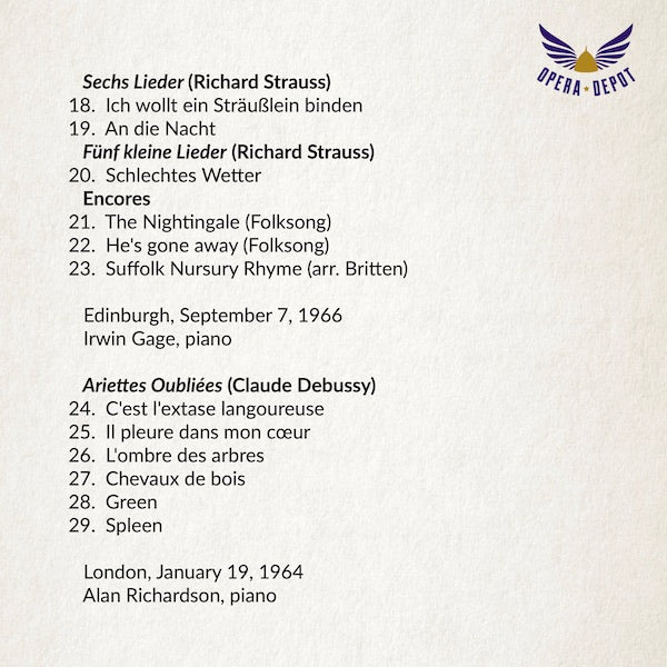 Recital: Evelyn Lear - Works by Berg, Wolf, Schumann, Debussy and Strauss. Edinburgh, 1966; London, 1964