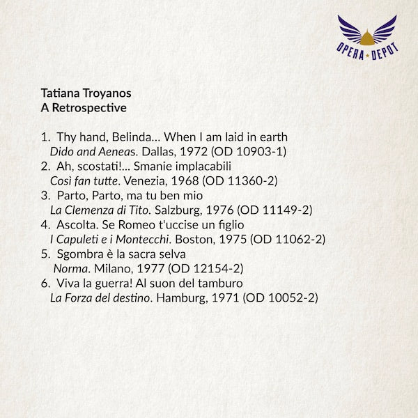 Compilation: Tatiana Troyanos - Excerpts from Carmen, Norma, Dido, Forza, Cosi, Clemenza, Oedipus Rex, Forza, Ariadne and Carmen