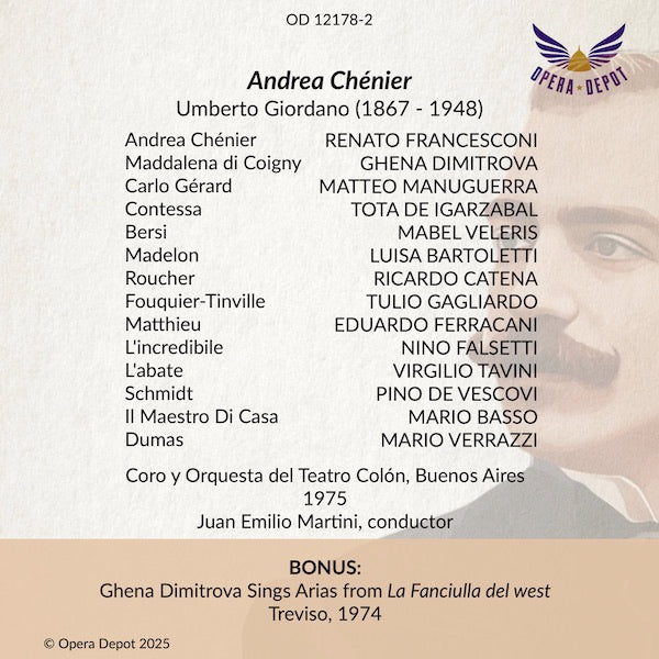 Giordano: Andrea Chénier - Dimitrova, Francesconi, Manuguerra; Martini.  Buenos Aires, 1975