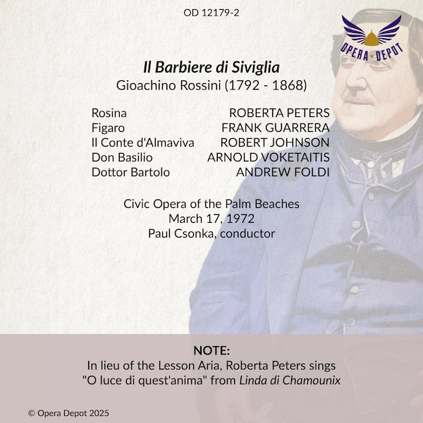 Rossini: Il Barbiere di Siviglia - Peters, Guarrera, Johnson, Voketaitis, Foldi; Csonka. 1972