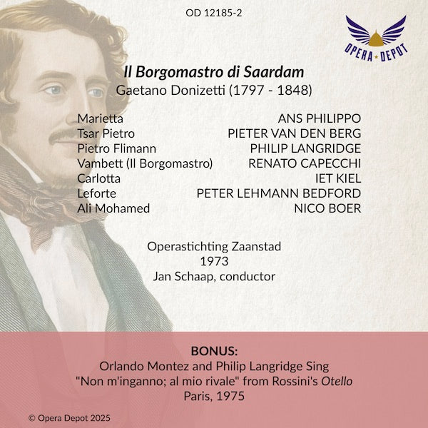 Donizetti: Il Borgomastro di Saardam - Philippo, Langridge, Capecchi; Schaap. Zaanstad, 1973