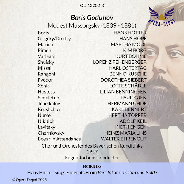 Mussorgsky: Boris Godunov (In German) - Hotter, Mödl, Hopf, Borg, Uhde, Töpper; Jochum. München, 1957