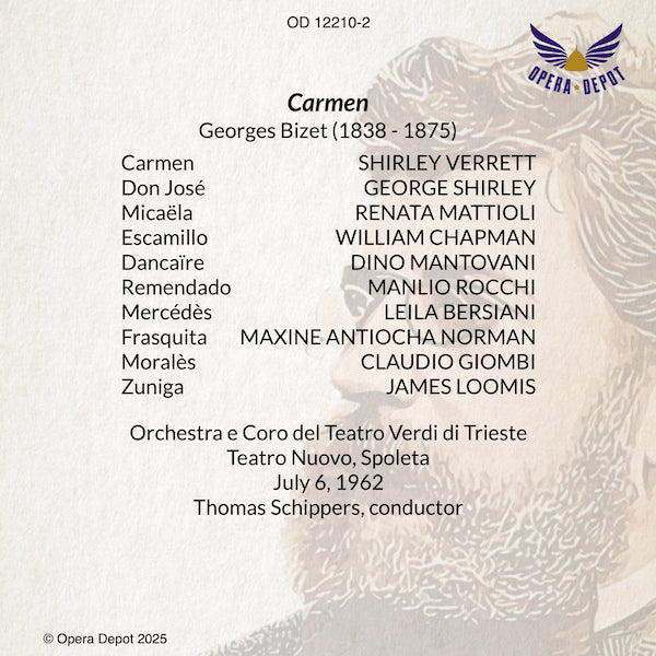 Bizet: Carmen - Verrett, Shirley, Mattioli, Chapman; Schippers. Spoleto, 1962