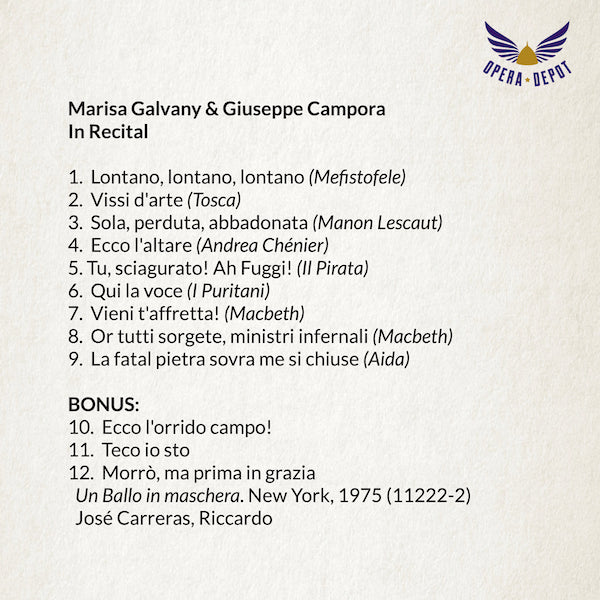 Recital: Marisa Galvany & Giuseppe Campora - New York, 1970