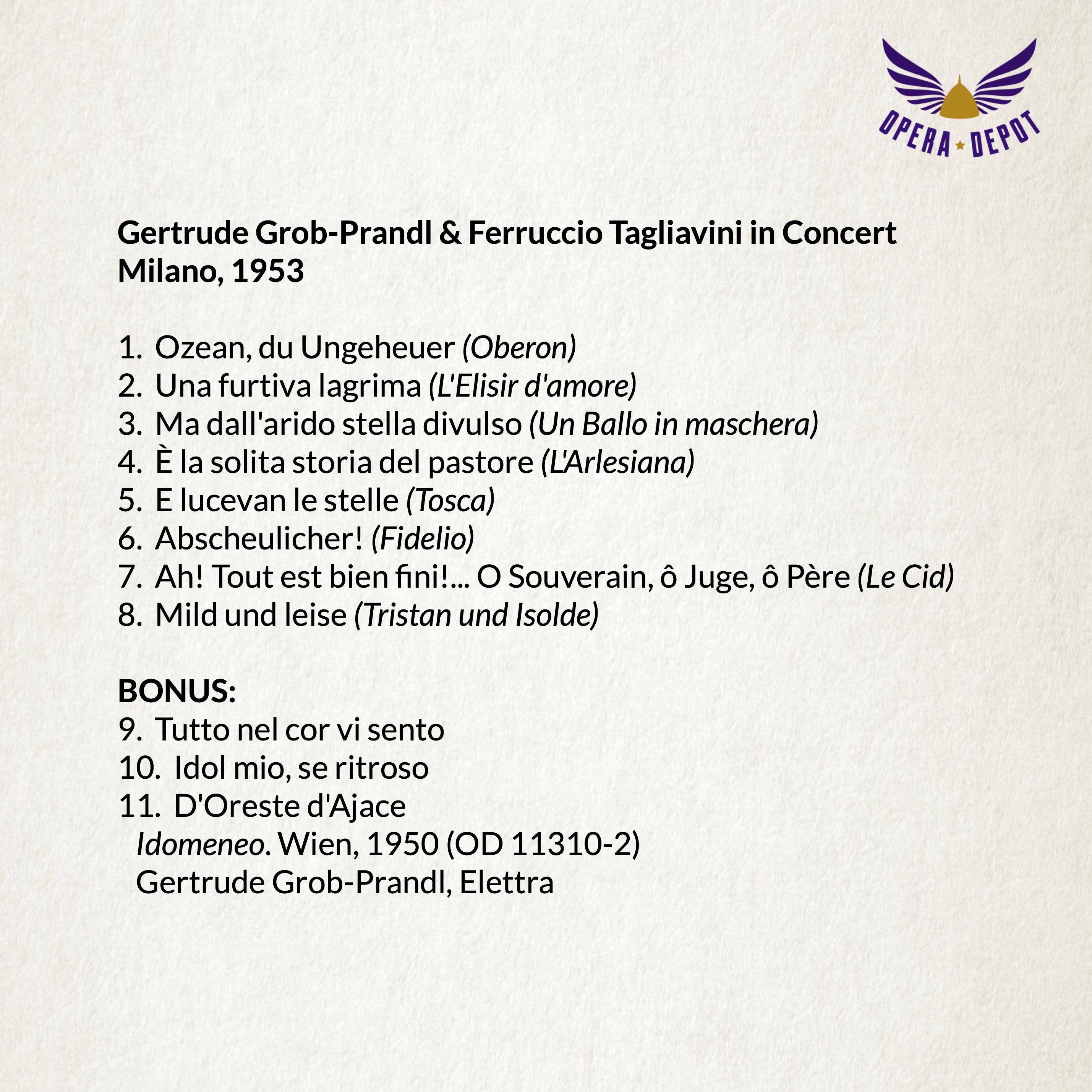 Concert: Gertrude Grob-Prandl & Ferruccio Tagliavini - Oliviero de Fabrittis. Milano, 1953