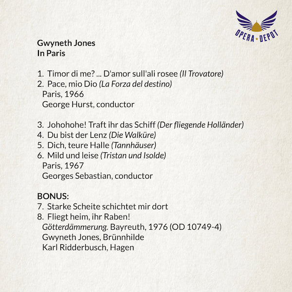 Concert: Gwyneth Jones in Paris - Excerpts from Trovatore, Forza, Walküre, Holländer and Tristan. 1966 & 1967