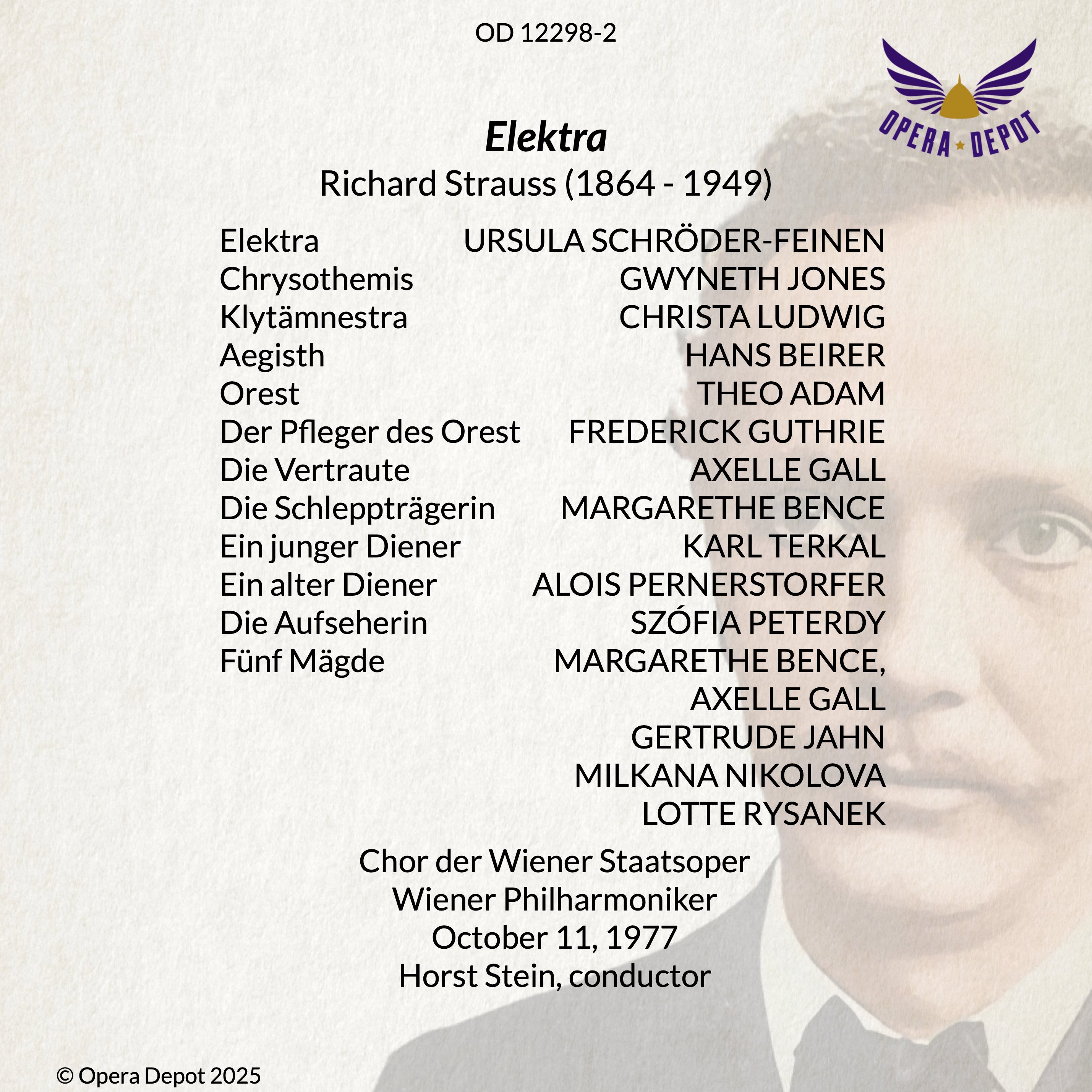 Strauss: Elektra - Schröder-Feinen, Jones, Ludwig, Adam, Beirer, Lo. Rysanek; Stein. Wien, 1977