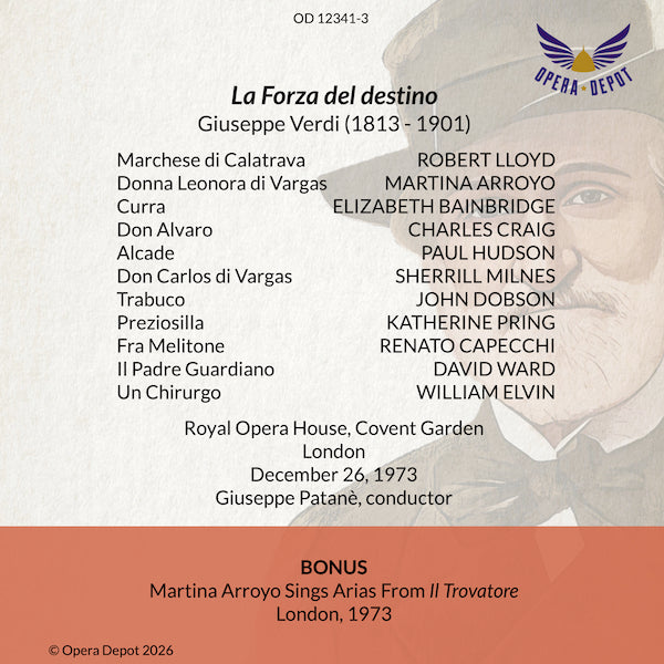 Verdi: La Forza del destino - Arroyo, Craig, Milnes, Ward, Capecchi, Pring, Lloyd; Patanè. London, 1973