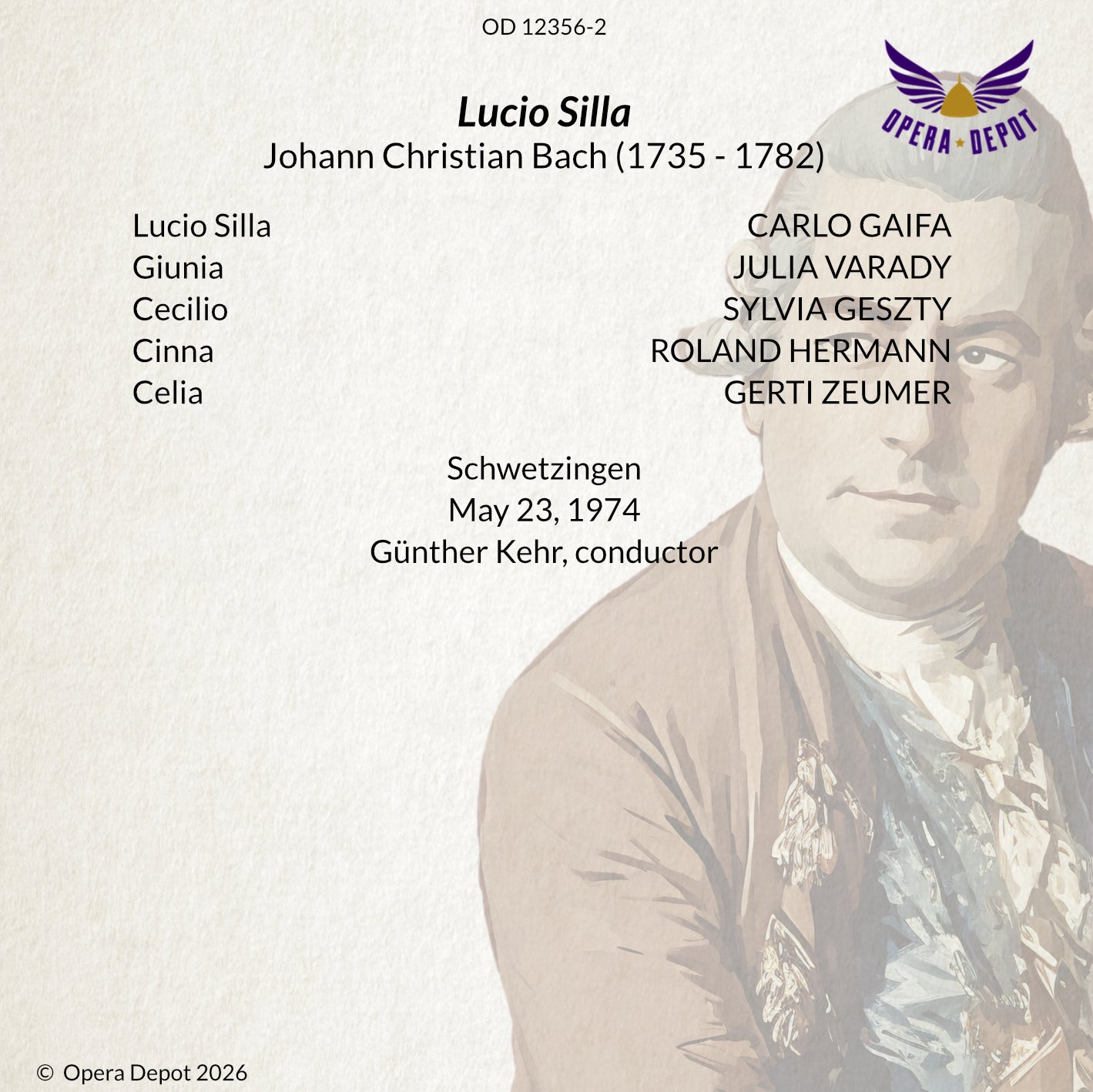 Bach (J.C.): Lucio Silla - Gaifa, Geszty, Varady, Hermann; Kehr. Schwetzingen, 1974