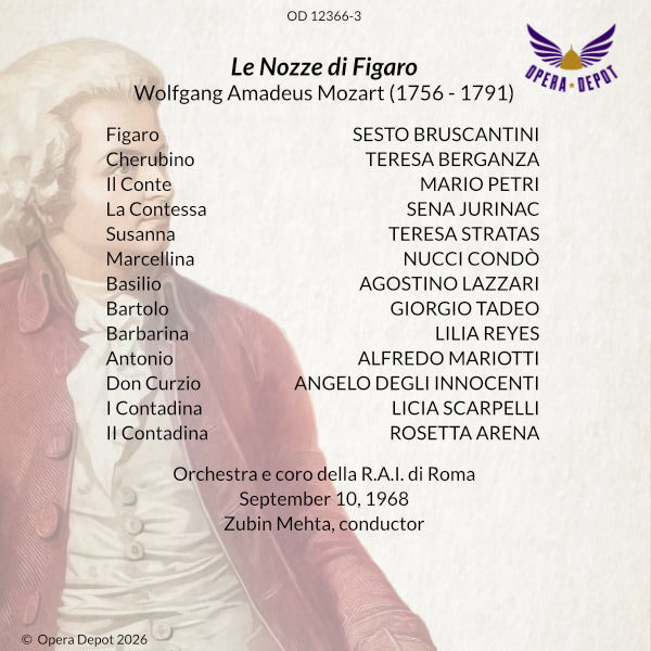 Mozart: Le Nozze di Figaro - Bruscantini, Stratas, Jurinac, Berganza, Petri; Mehta. Roma. 1968