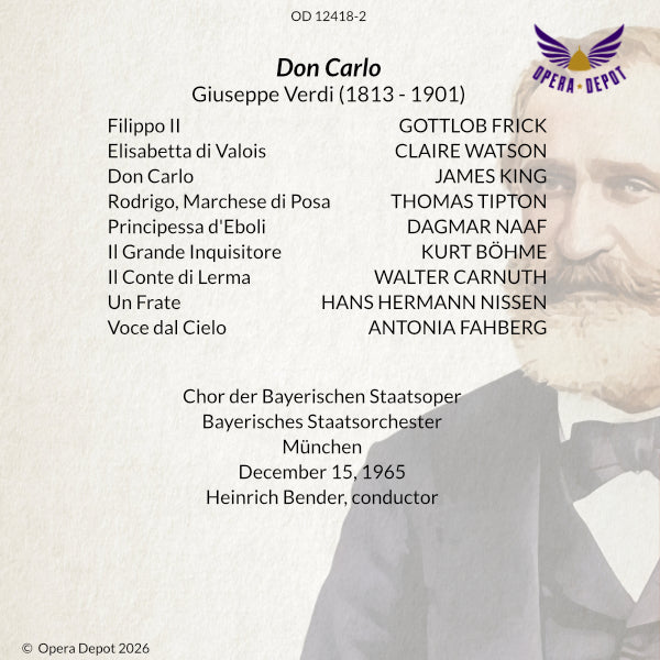 Verdi: Don Carlo (In German) - King, Watson, Frick, Naaf, Tipton, Böhme; Bender. München, 1965