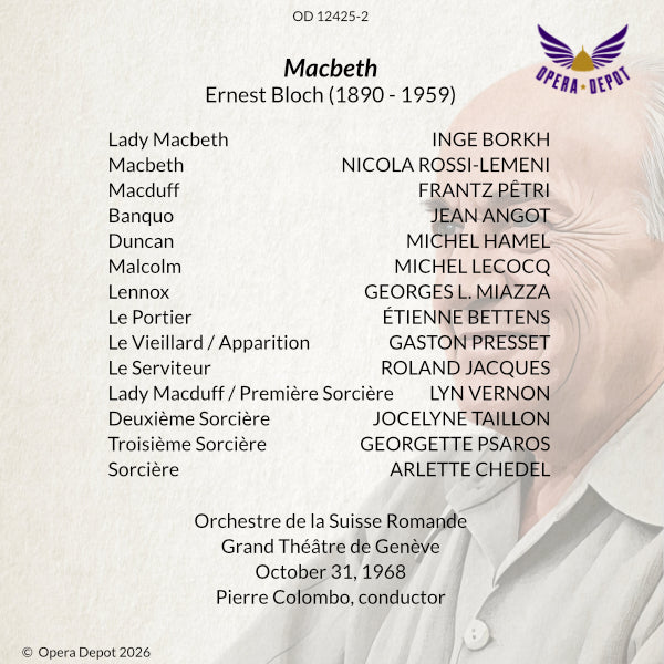 Bloch: Macbeth - Rossi-Lemeni, Borkh, Pêtri, Angot; Colombo. Genève, 1968