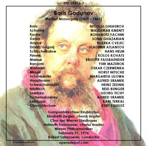 Mussorgsky: Boris Godunov - Ghiaurov, Fassbaender, Atlantov, Kmentt, Ghazarian, Zednik; Satanowski.  Wien, 1976