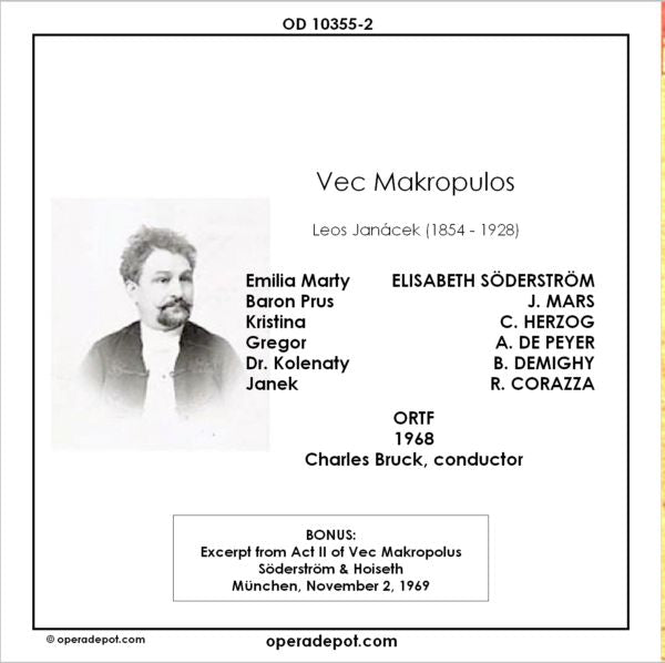Janacek: Vec Makropulos (In French) - Söderström, Mars, Herzog, De Peyer; Bruck.  ORTF, 1968
