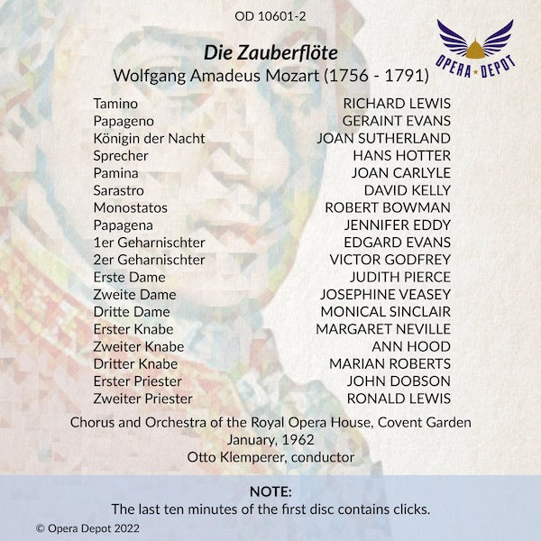 Mozart: Die Zauberflöte - Carlyle, Lewis, Evans, Sutherland, Hotter, Kelly; Klemperer.  London, 1962