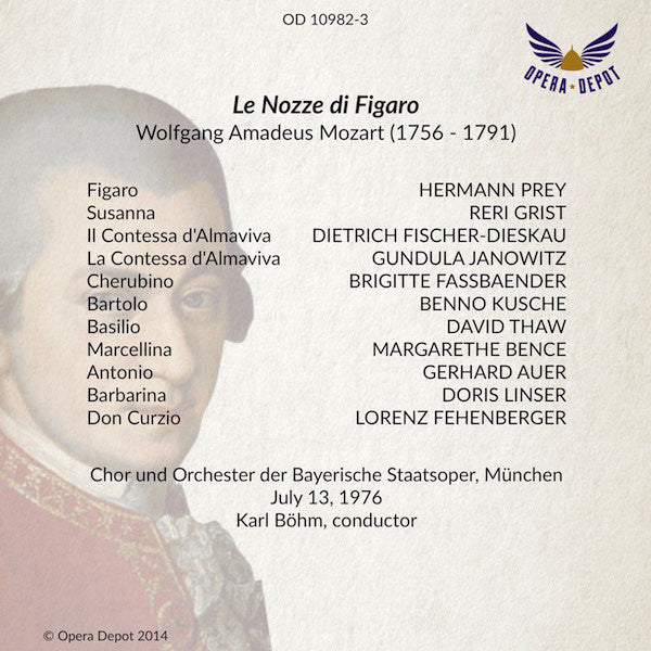 Mozart: Le Nozze di Figaro - Janowitz, Fischer-Dieskau, Fassbaender, Grist, Prey; Böhm.  München, 1976