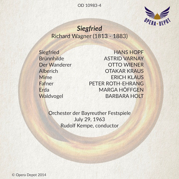 Wagner: Siegfried - Hopf, Varnay, Wiener, Kraus, Klaus, Höffgen, Holt; Kempe.  Bayreuth, 1963