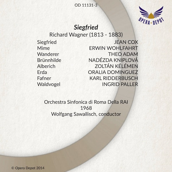 Wagner: Siegfried - Cox, Adam, Kniplová, Wohlfahrt; Sawallisch. Roma, 1968