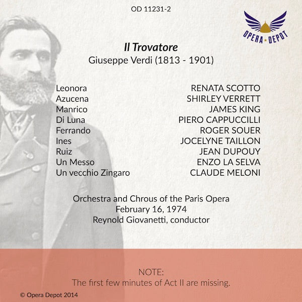 Verdi: Il Trovatore - King, Scotto, Verrett, Cappuccilli; Giovanetti. Paris, 1974