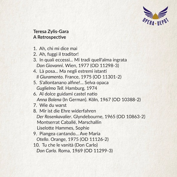 Compilation: Teresa Zylis-Gara - Arias from Don Giovanni, Il Giuramento, Guglielmo Tell, Anna Bolena, Rosenkavalier, Otello & Don Carlo