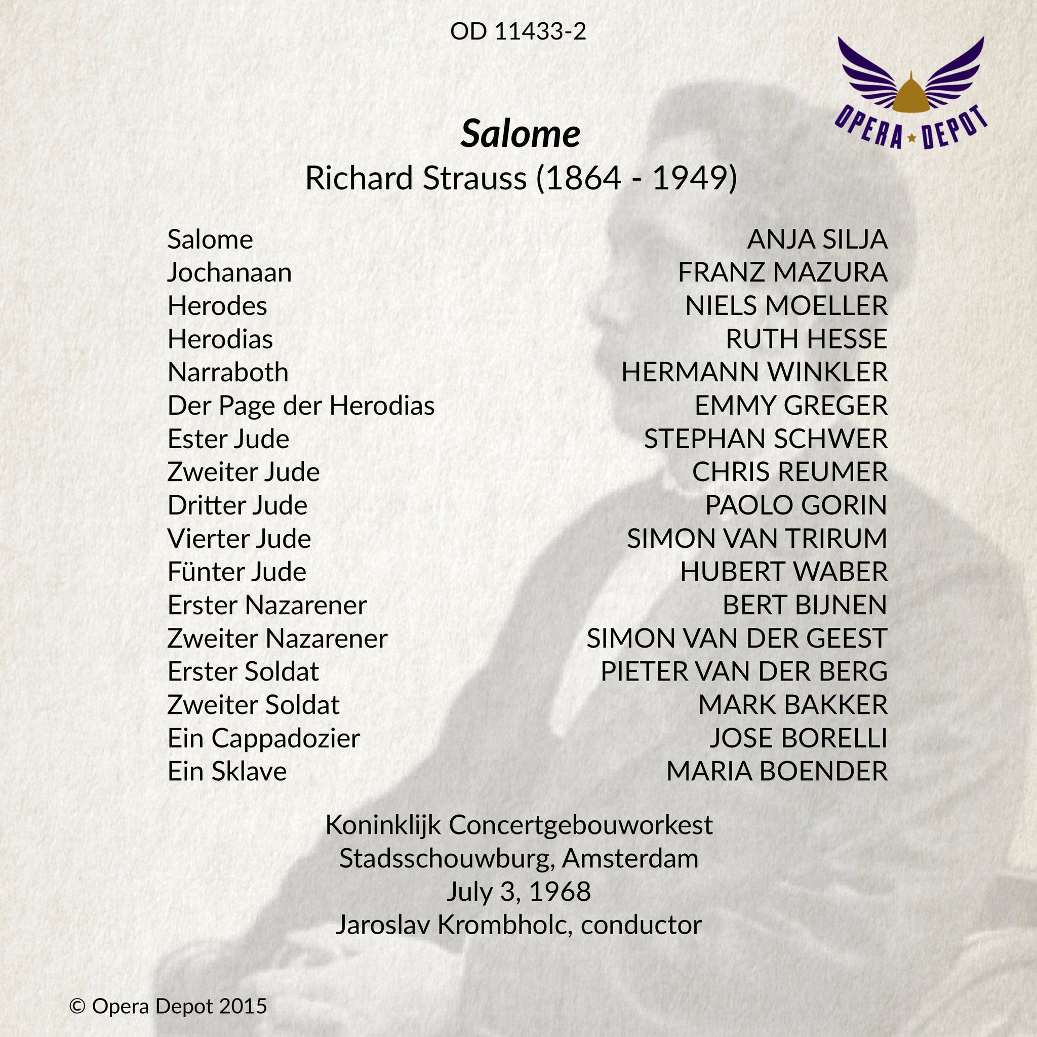 Strauss: Salome - Silja, Hesse, Moeller, Mazura, Winkler; Krombholc. Amsterdam, 1968