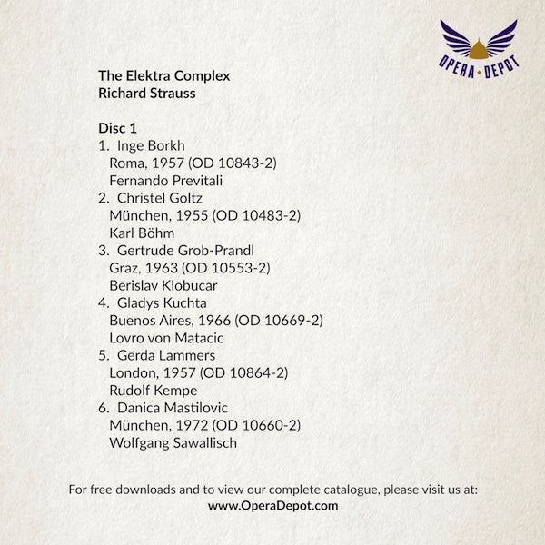 Strauss: The Elektra Complex - 13 Versions of Elektra's Monologue with Borkh, Lammers, Nilsson, Grob-Prandl, Silja, Goltz, Stapp and more