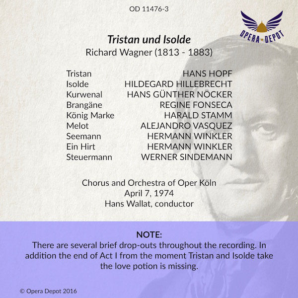 Wagner: Tristan und Isolde - Hillebrecht, Hopf, Stamm, Fonseca, Nöcker, Winkler; Wallat. Köln, 1974