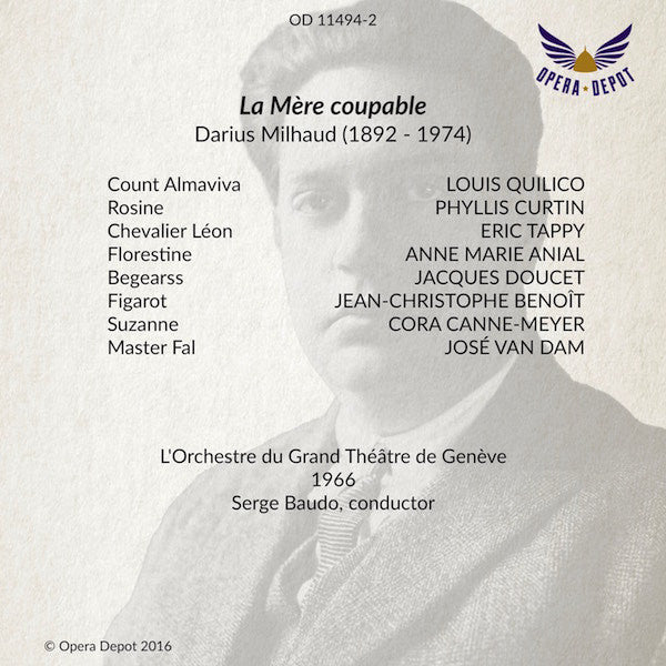 Milhaud: La mère coupable - Curtin, Quilico, Tappy, Doucet, Anial; Baudo. Genève, 1966