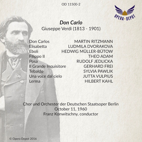 Verdi: Don Carlo (In German) - Ritzmann, Dvorakova, Müller-Bütow, Adam, Frei; Konwitschny. Berlin, 1960