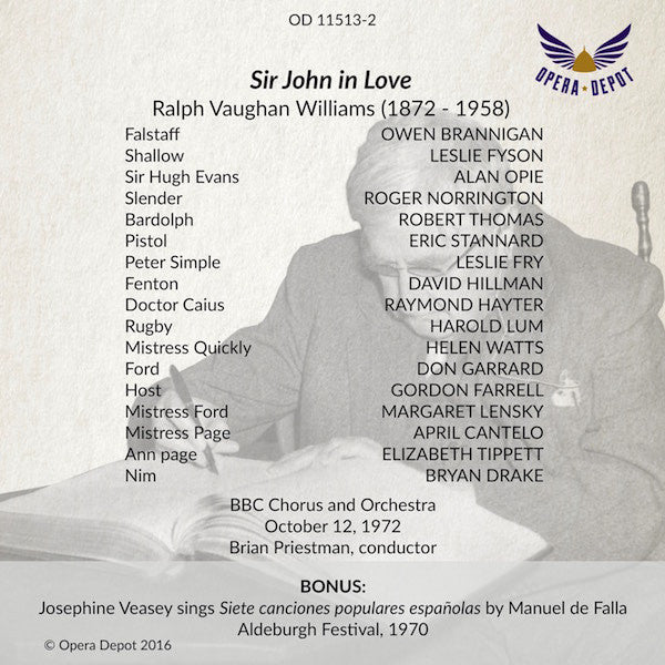 Vaughan Williams: Sir John in Love - Brannigan, Fyson, Opie, Norrington, Watts; Priestman. London, 1972