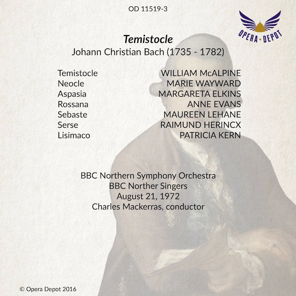 Bach (J. C.): Temistocle - McAlpine, M. Hayward, Elkins, A, Evans, Herincx; Mackerras. London, 1972