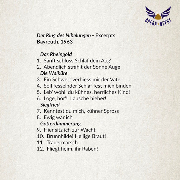 Wagner: Der Ring des Nibelungen (excerpts) - Varnay, Välkki, Adam, Hotter, Hopf, Frick, Uhl, Hoffman; Kempe. Bayreuth, 1963