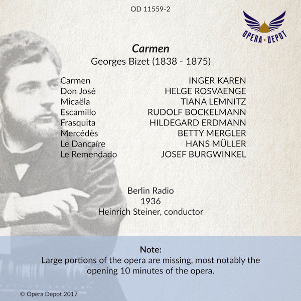 Bizet: Carmen (In German) - Karen, Rosvaenge, Lemnitz, Bockellmann; Steiner. Berlin, 1936