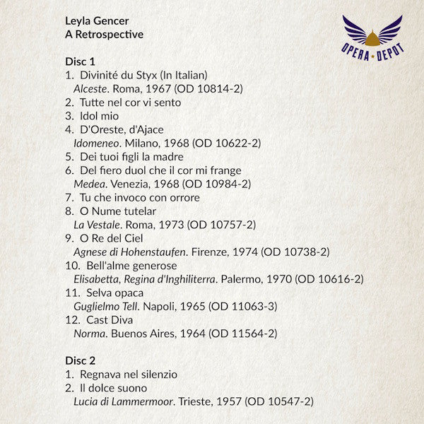 Compilation: Leyla Gencer - Excerpts from Alceste, Idomeneo, Medea, La Vestale, Guglielmo Tell, Norma, Lucia, Belisario, and many more