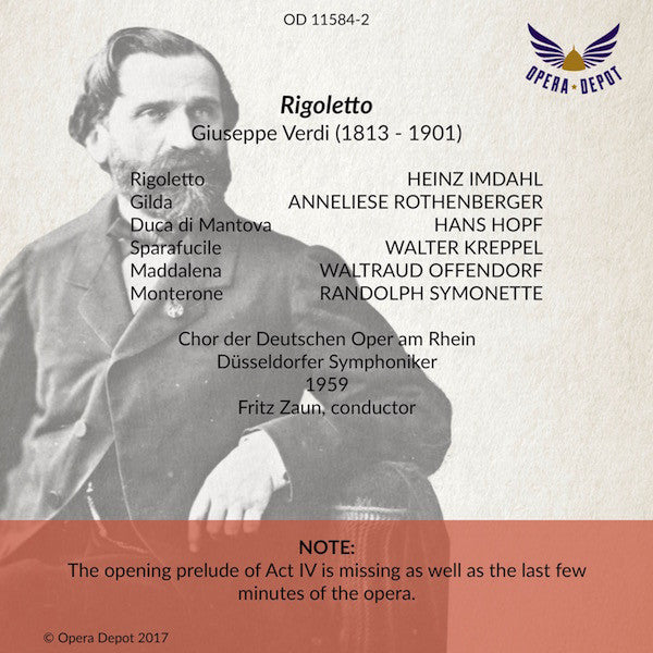 Verdi: Rigoletto (In German) - Imdahl, Rothenberger, Hopf, Kreppel; Zaun. Düsseldorf, 1959