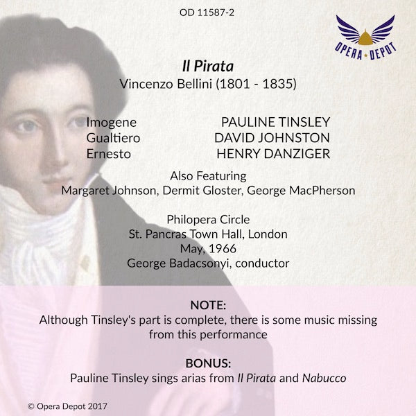 Bellini: Il Pirata -  Tinsley, Johnston, Danziger, Badacsonyi. London, 1966