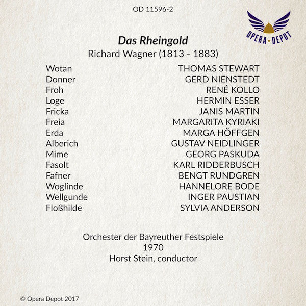 Wagner: Das Rheingold - Stewart, Martin, Esser, Ridderbusch, Rundgren, Kollo; Stein. Bayreuth, 1970