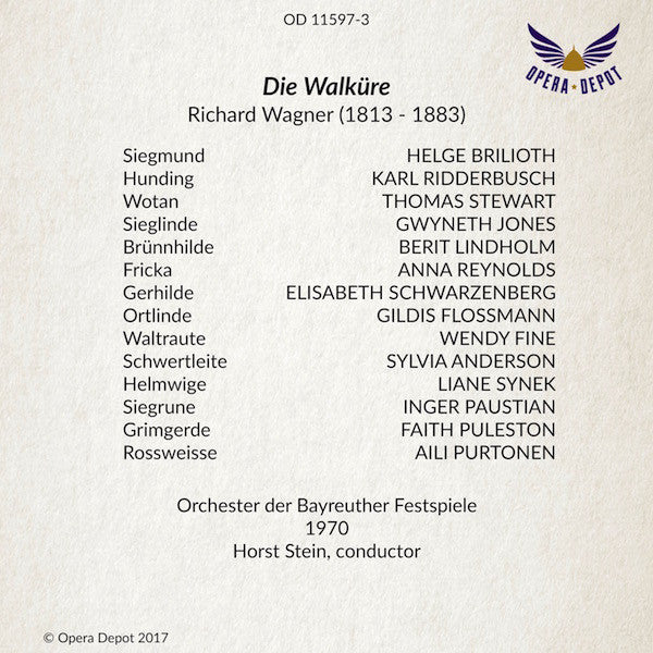 Wagner: Die Walküre - Lindholm, Stewart, Jones, Brilioth, Reynolds, Ridderbusch; Stein. Bayreuth, 1970