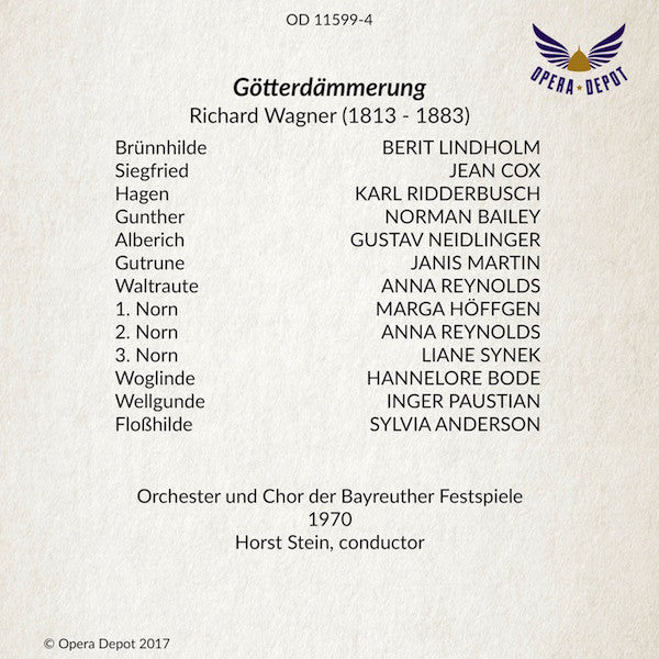 Wagner: Götterdämmerung - Lindholm, Cox, Ridderbusch, Bailey, Martin, Reynolds; Stein. Bayreuth, 1970